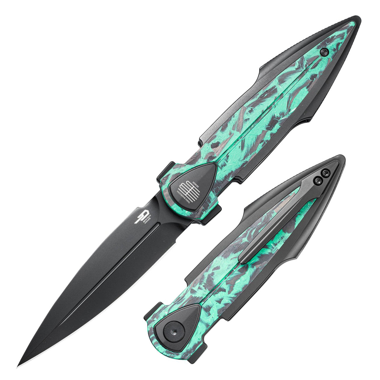 Bestech IKA DAGGER BT2602D M390 Blade Titanium + GID Marble Carbon Fiber Inlays Handle Liner Lock Folding Knife
