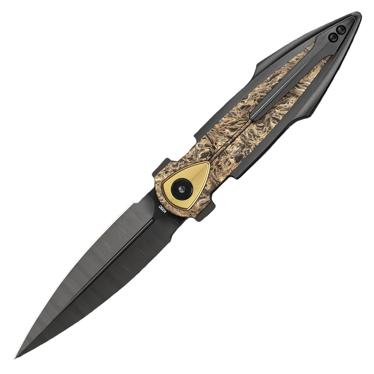 Bestech IKA DAGGER BT2602H M390 Blade Titanium + Fatcarbon - Dark Matter Gold Inlays Handle Liner Lock Folding Knife