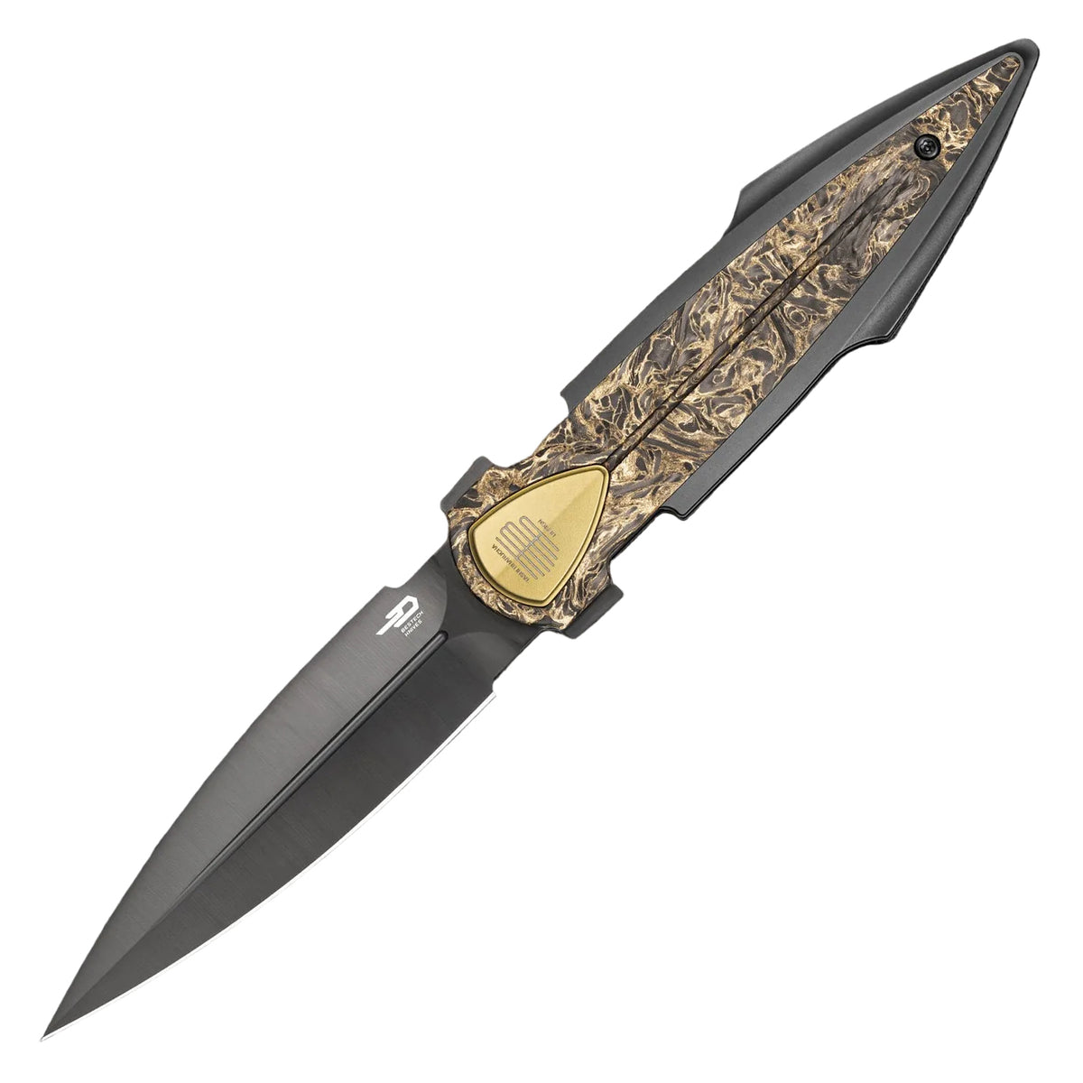 Bestech IKA DAGGER BT2602H M390 Blade Titanium + Fatcarbon - Dark Matter Gold Inlays Handle Liner Lock Folding Knife