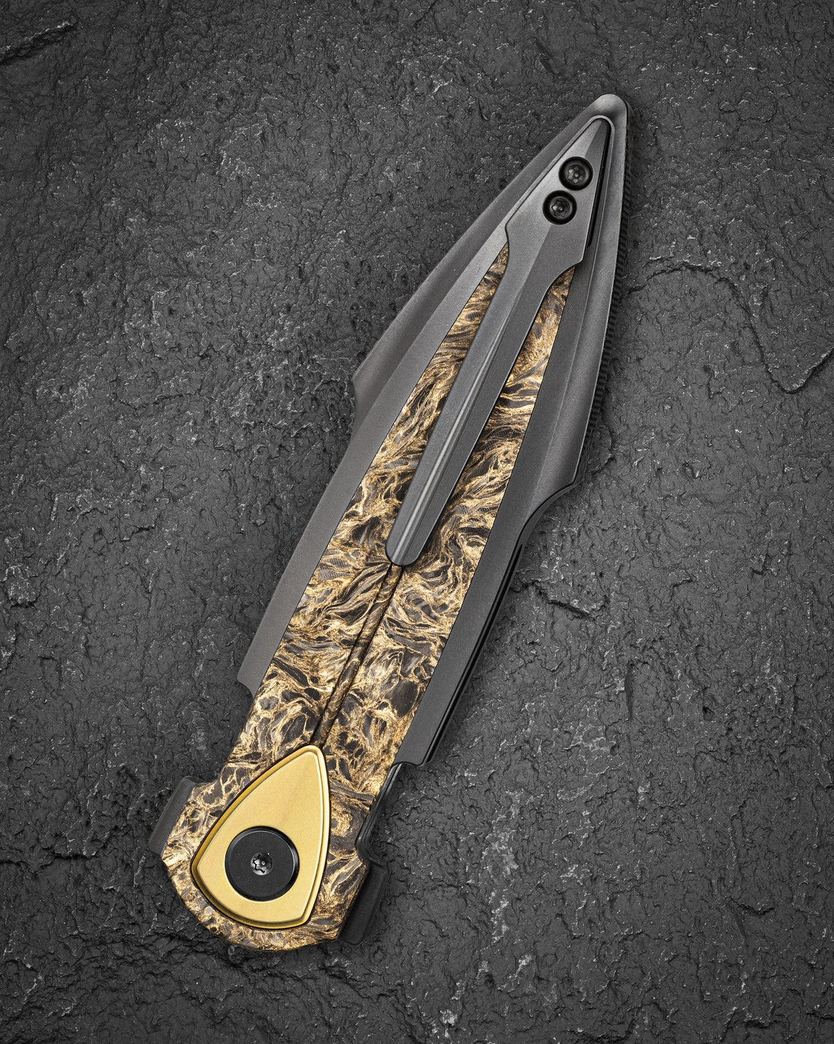 Bestech IKA DAGGER BT2602H M390 Blade Titanium + Fatcarbon - Dark Matter Gold Inlays Handle Liner Lock Folding Knife