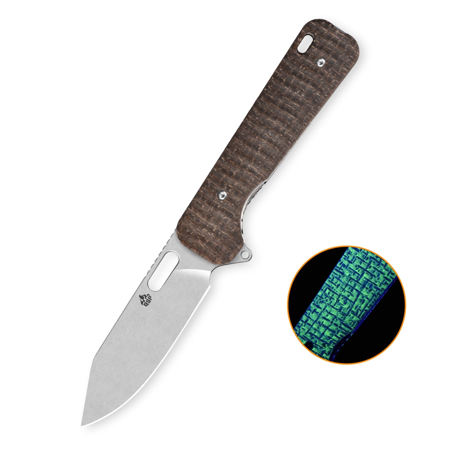 QSP Chameleon QS180-B1 14C28N Blade Glow-in-the-Dark Micarta Handle Liner Lock Folding Knife