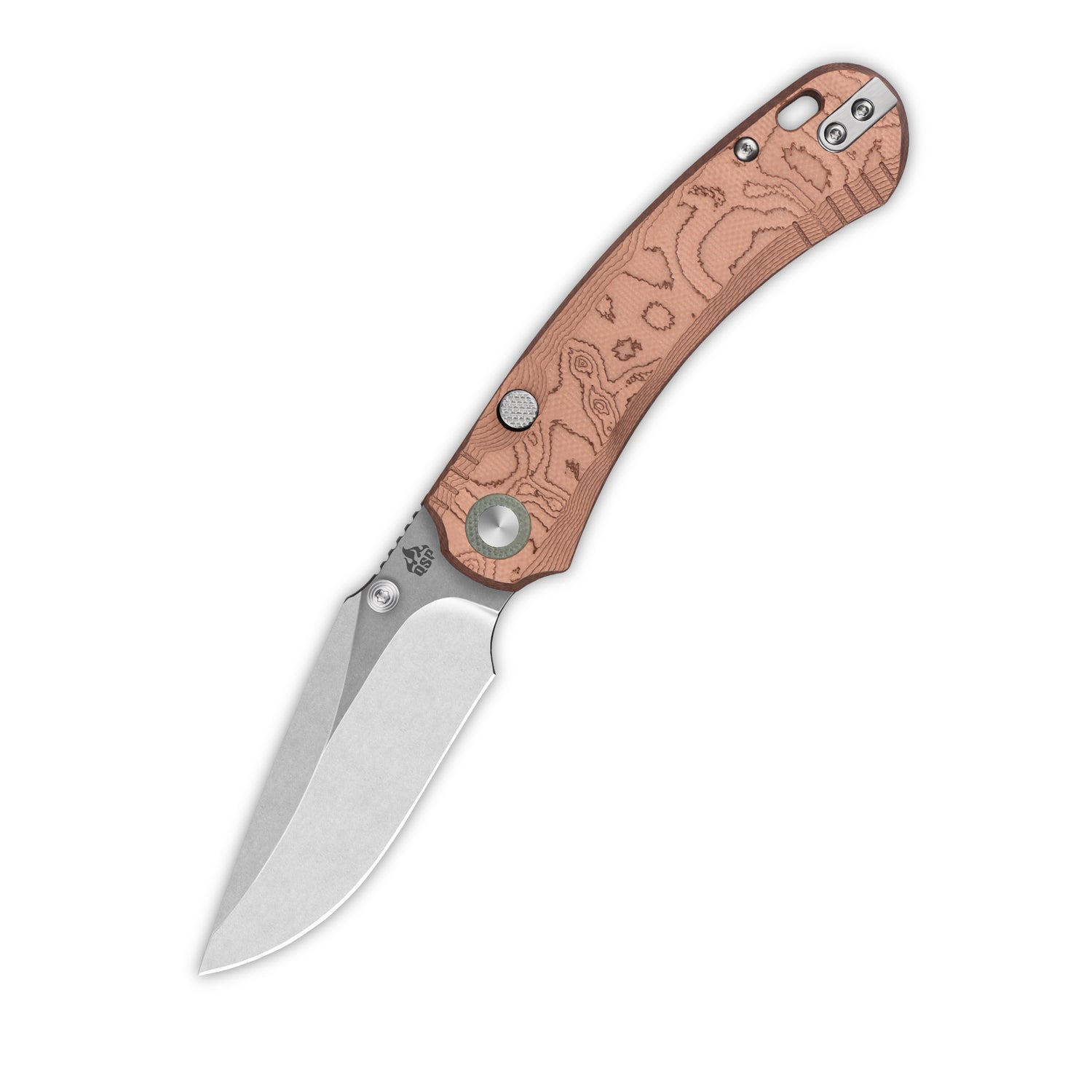 QSP Coyote QS174-C1 Stonewashed Nitro-V Blade Copper Foil G10 Handle Button Liner Lock Folding Knife