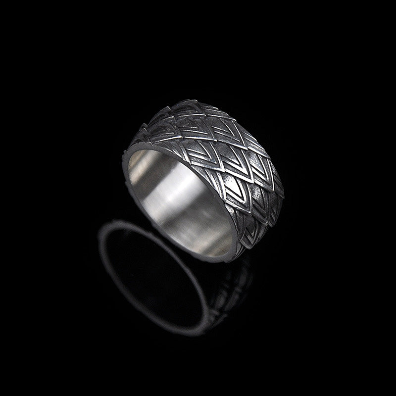 DYQ JEWELRY Dragon Scale II Ring 925 Silver Ring Wide Ring Man's Ring