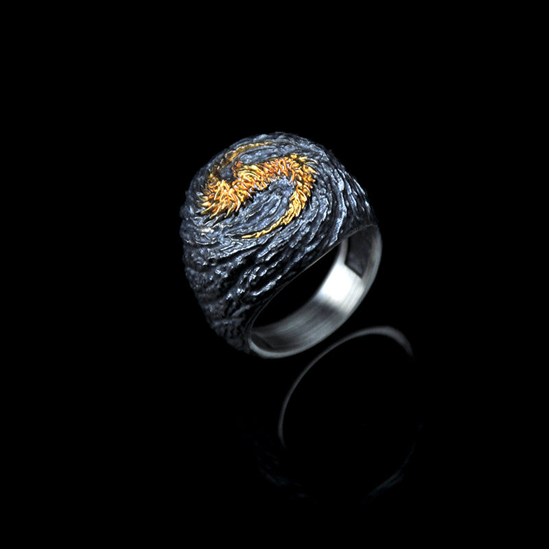 DYQ JEWELRY Phoenix Man Ring Silver inlay 24K Gold Custom Design