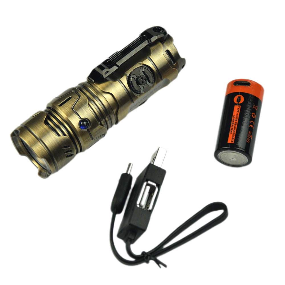 Mankerlight Timeback III EDC Flashlight Spinner Flashlight Use 18350 Battery Brass