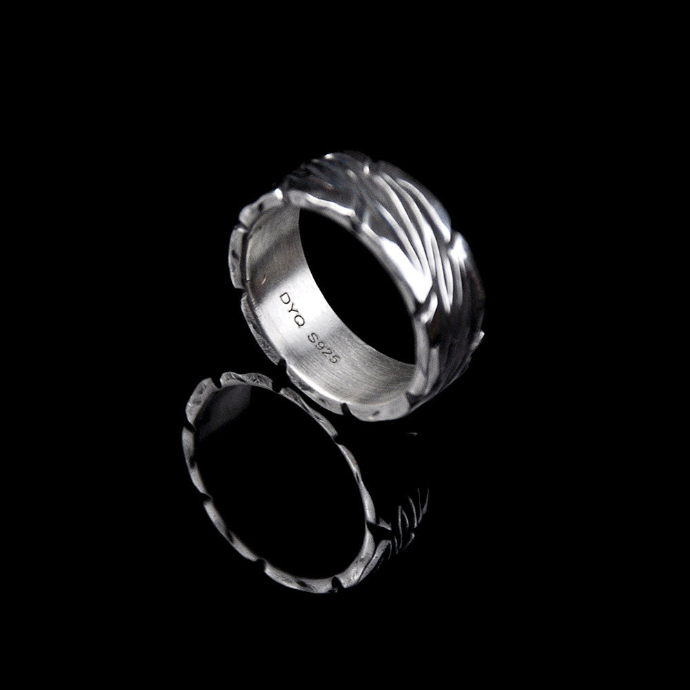 DYQ Jewelry Male Bark 925 Silver Wide Ring Man's Ring