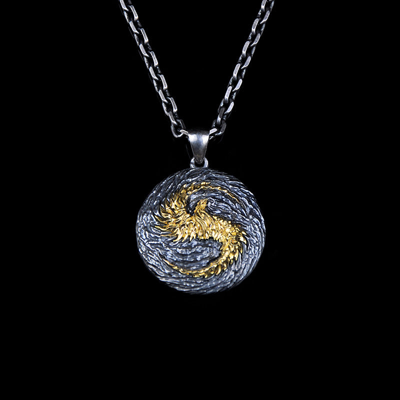 DYQ JEWELRY Phoenix Man Pendant Necklace Silver inlay 24K Gold Custom