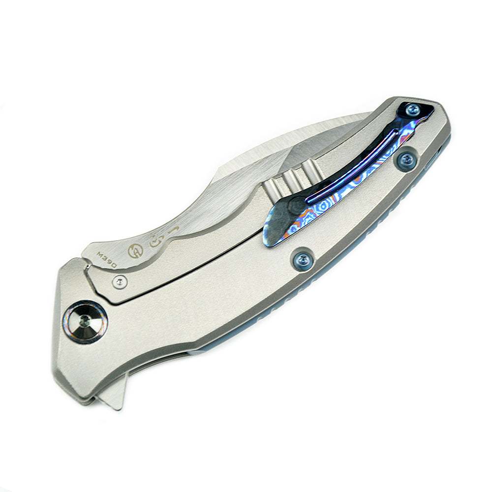 Maxace Dragon MDG01 M390 Satin Blade Titanium Handle  Frame Lock Folding Knife Blue screws