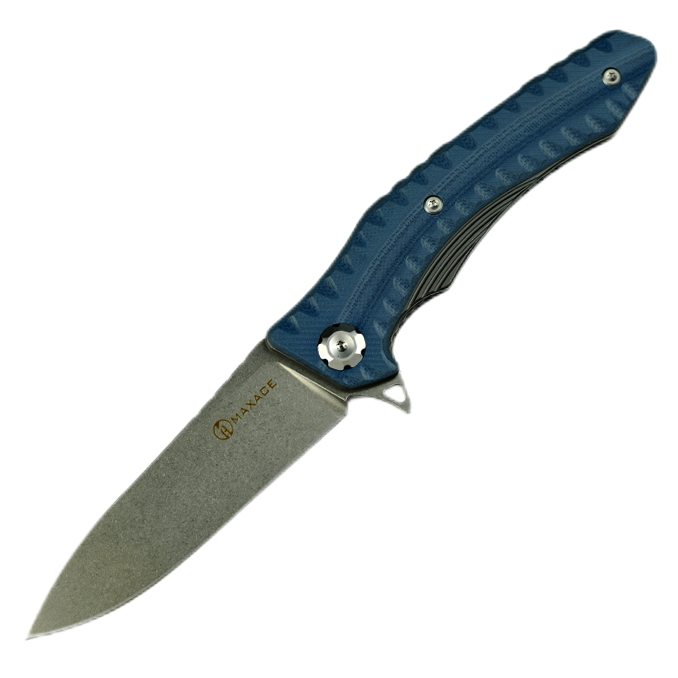 Maxace Zealot MZ205 K110 Plain Edge Blade Blue G10 Handle Liner Lock Folding Knife