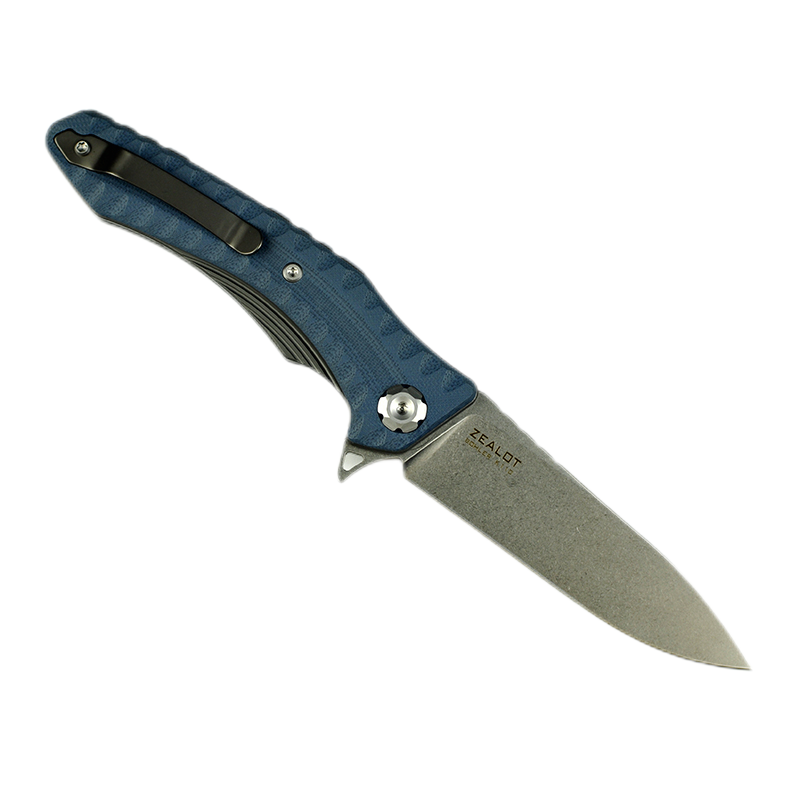 Maxace Zealot MZ205 K110 Plain Edge Blade Blue G10 Handle Liner Lock Folding Knife