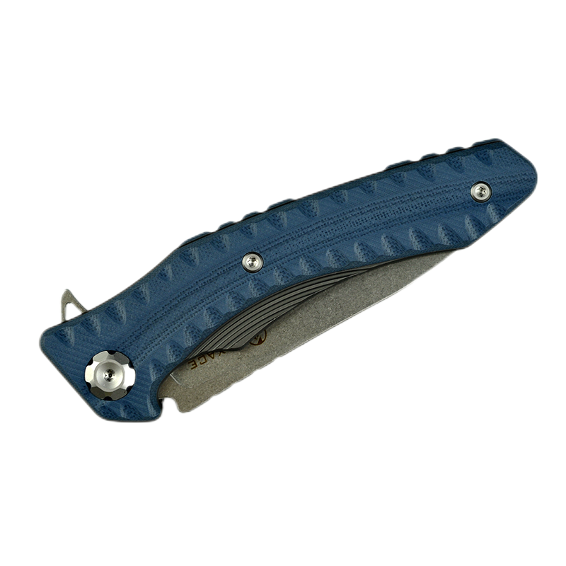 Maxace Zealot MZ205 K110 Plain Edge Blade Blue G10 Handle Liner Lock Folding Knife