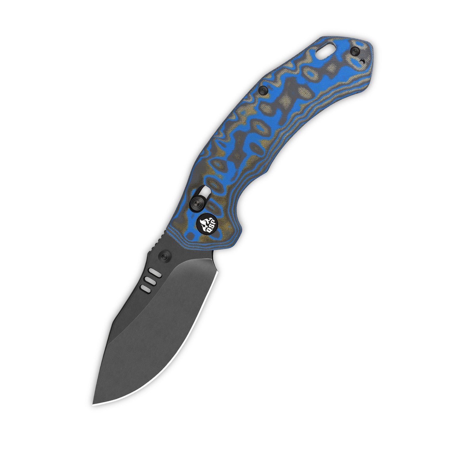 QSP Elk QS173-B2 Blackwashed 14C28N Blade Blue Texture Micarta Handle Glyde Lock Folding Knife