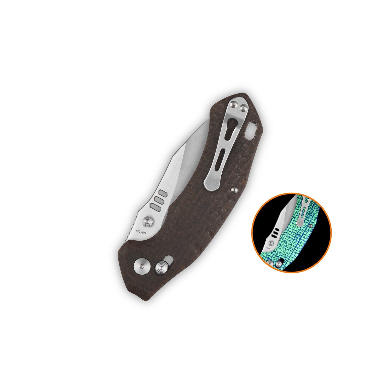 QSP Elk QS173-A1 Stonewashed 14C28N Blade Glow-in-the-Dark Micarta Handle Glyde Lock Folding Knife