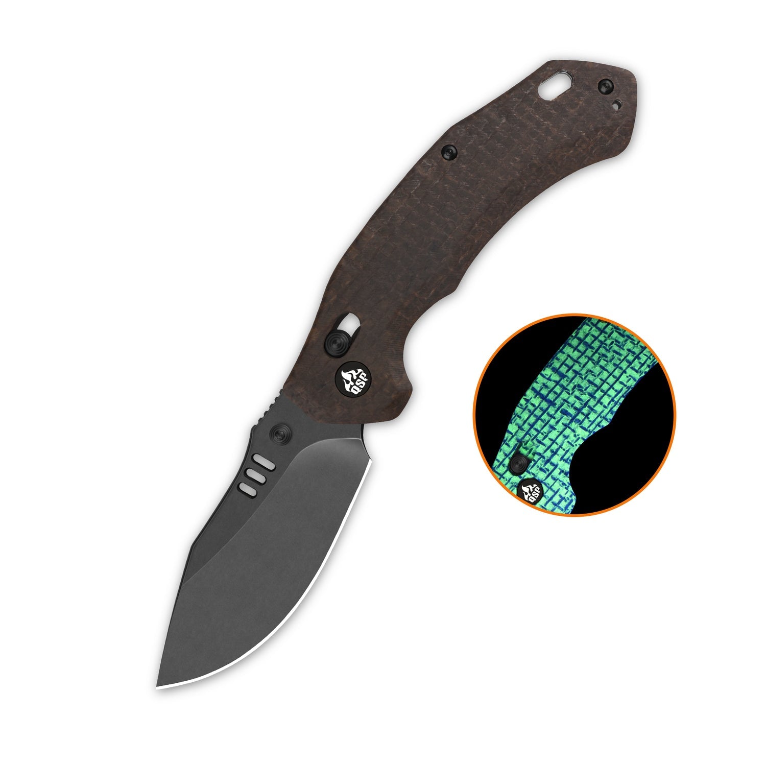QSP Elk QS173-A2 Blackwashed 14C28N Blade Glow-in-the-Dark Micarta Handle Glyde Lock Folding Knife