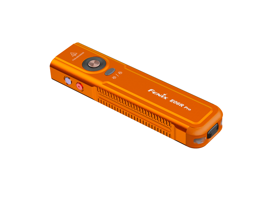 Fenix E06R Pro Orange Keychain Light with White, UV, & Red Laser Lights - 1600 Lumens