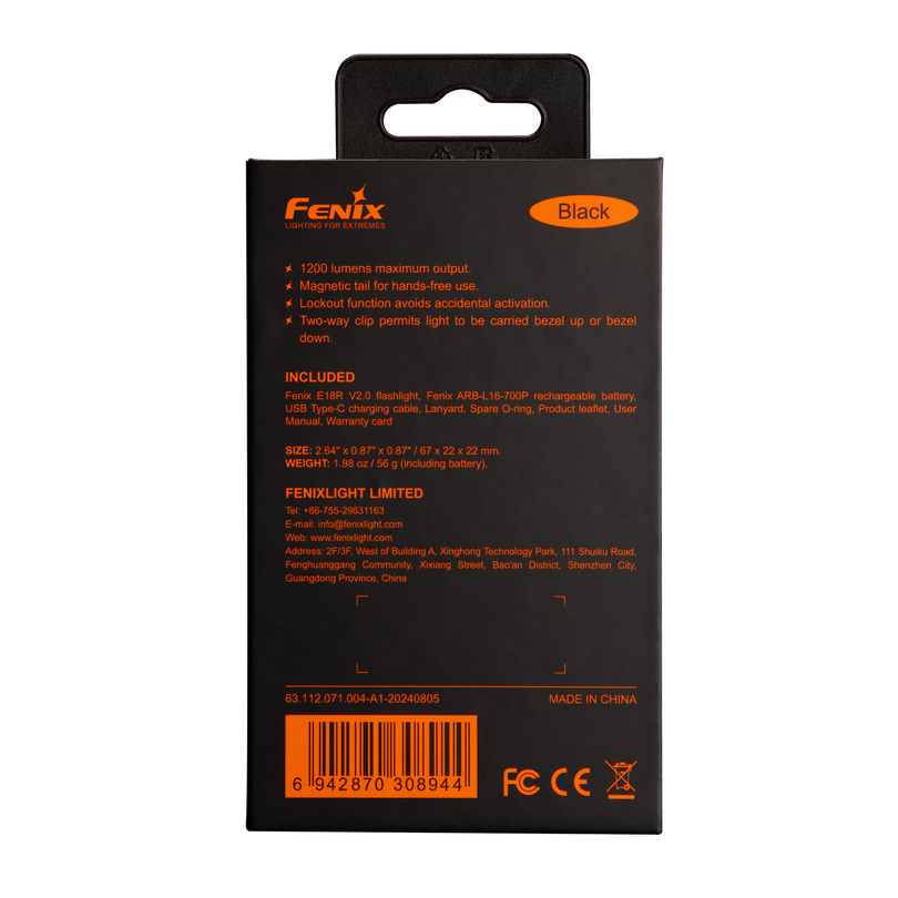Fenix E18R V2 Rechargeable LED Mini Portable EDC Flashlight