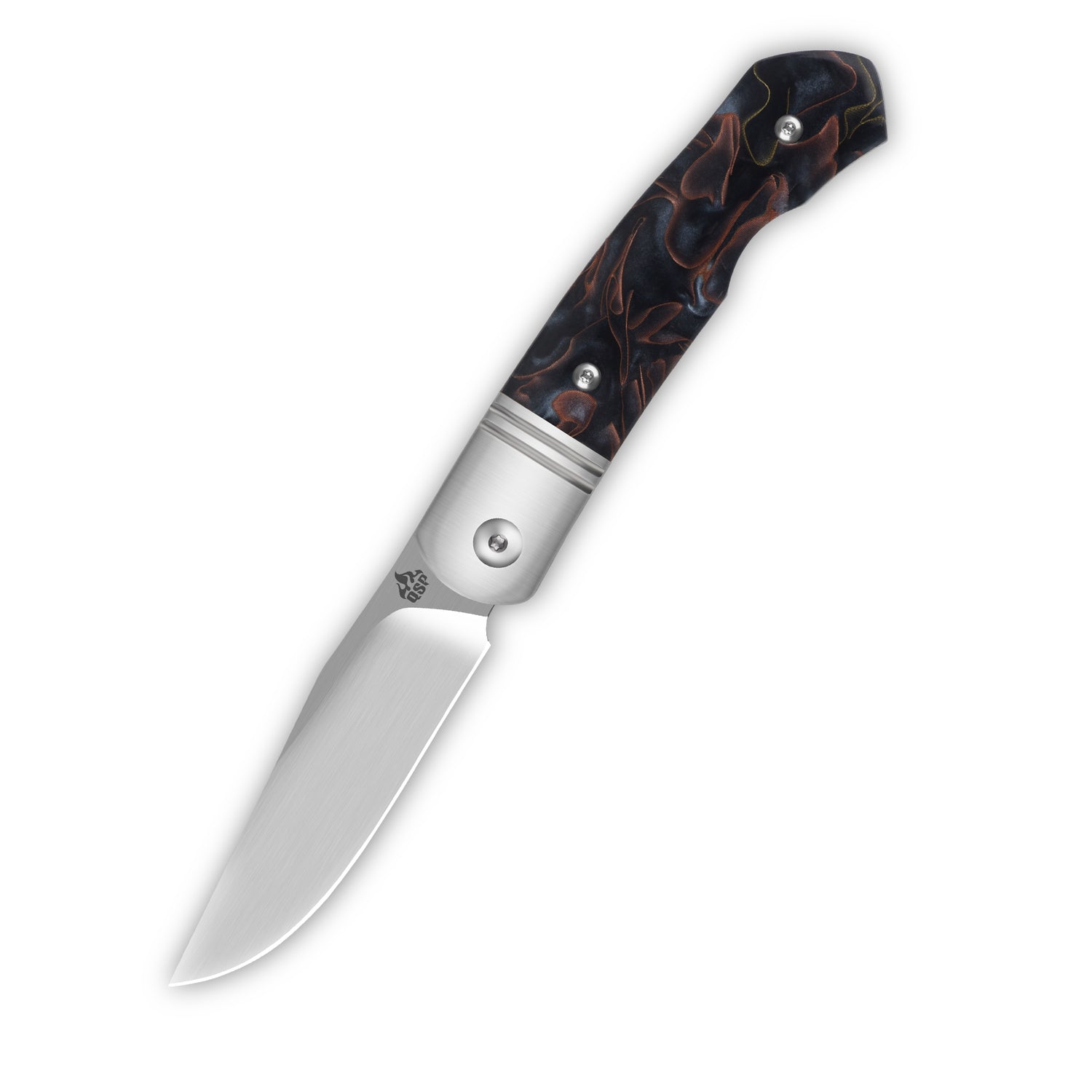 QSP Heron QS175-B Nitro-V Blade Brass Copper Mesh Resin Handle Clip Point Lock Folding Knife