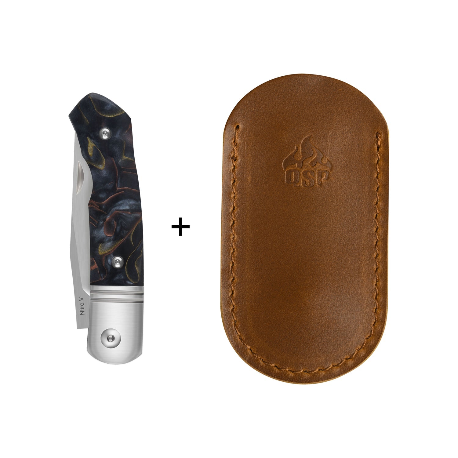 QSP Heron QS175-B Nitro-V Blade Brass Copper Mesh Resin Handle Clip Point Lock Folding Knife