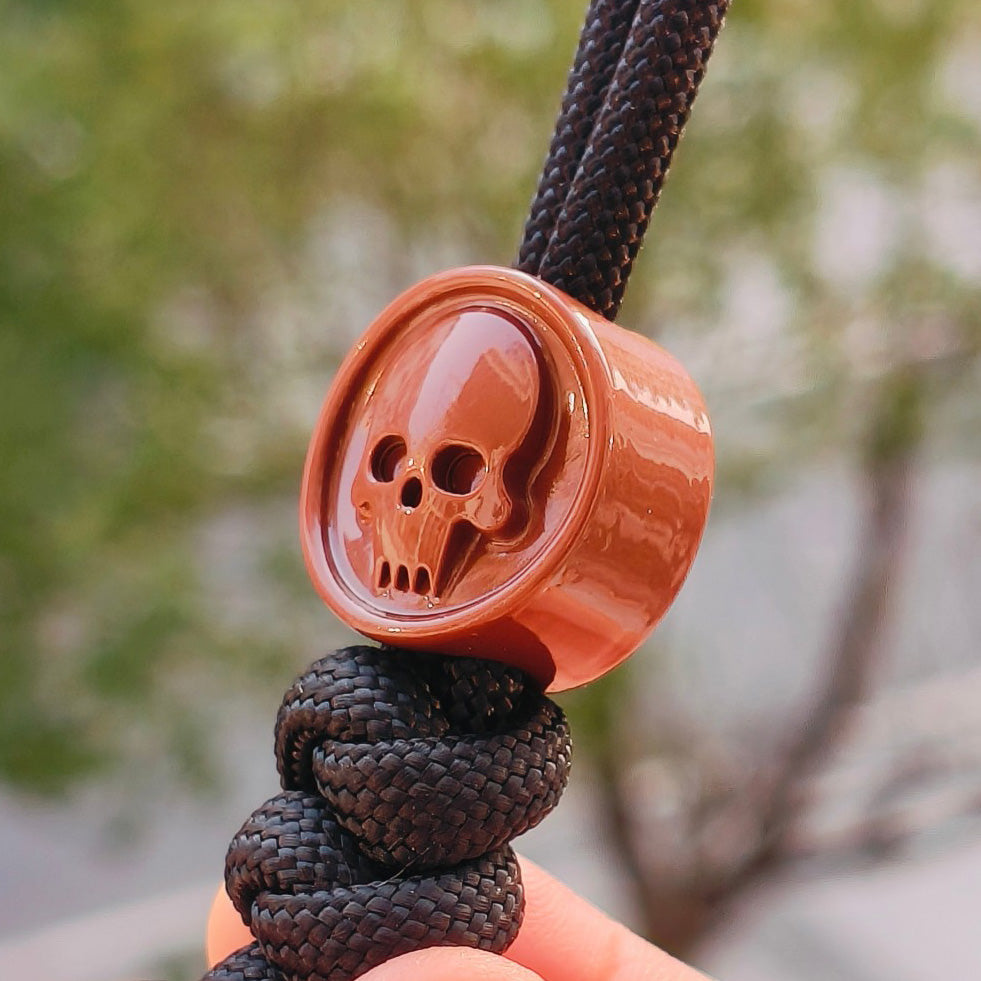 SnakeSword Resin Lanyard Beads Brown Resin Skull Knife Beads EDC Pendant 3 PCS