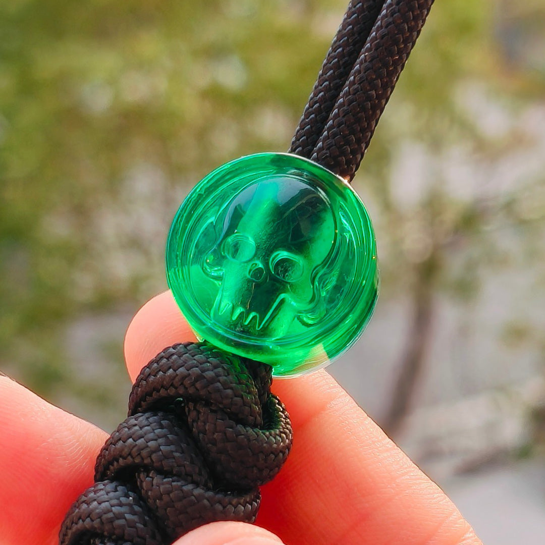 SnakeSword Resin Lanyard Beads Transparent Green Resin Skull Knife EDC Pendant 3 PCS