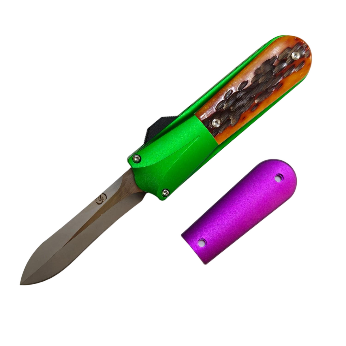 Sao Knife Squid OTF Knife CPM-20CV Blade Green Purple Aluminum Handle Bone SK260831-5
