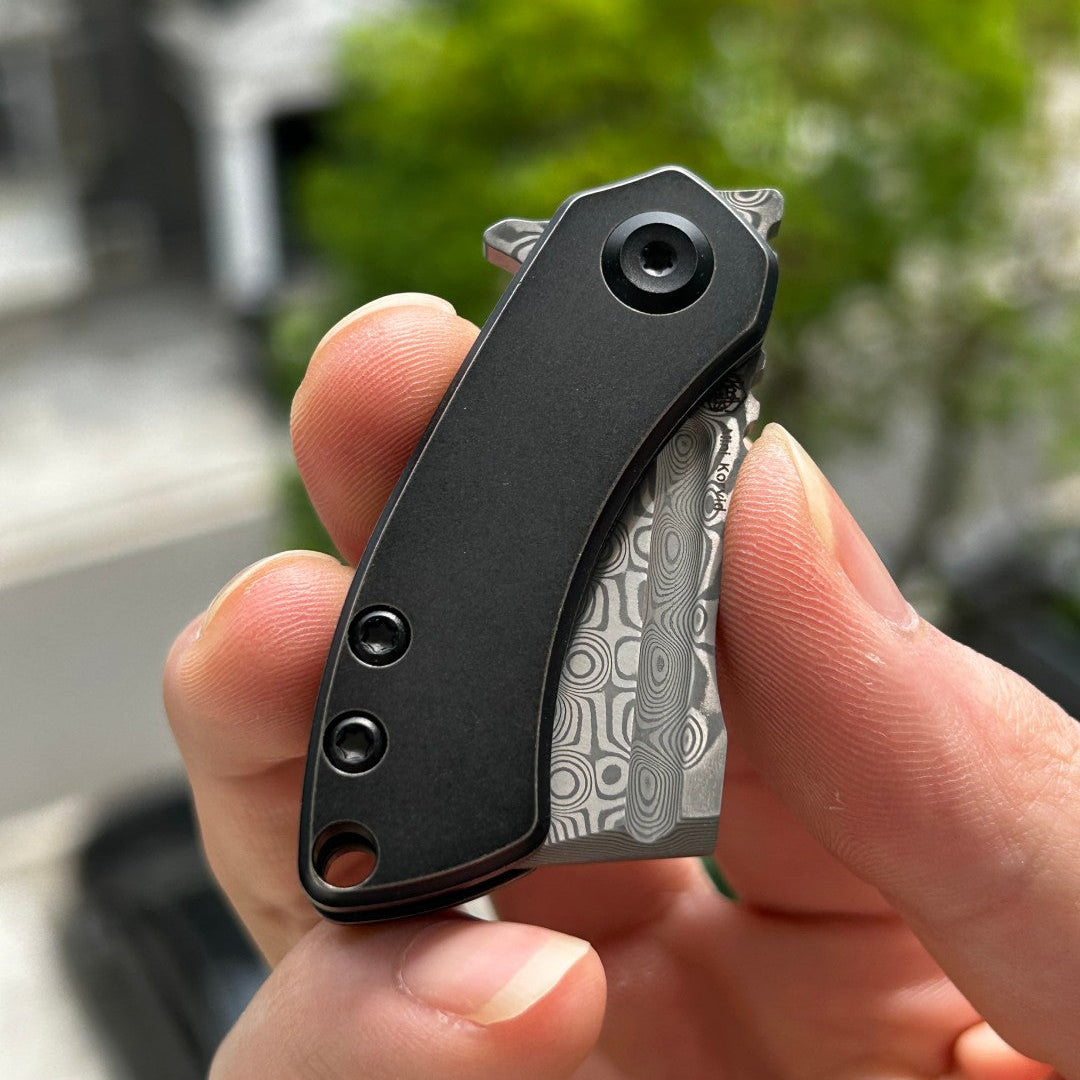 Kansept Mini Korvid K3030H1 Damascus Blade Titanium Handle Liner Lock Folding Kinfe