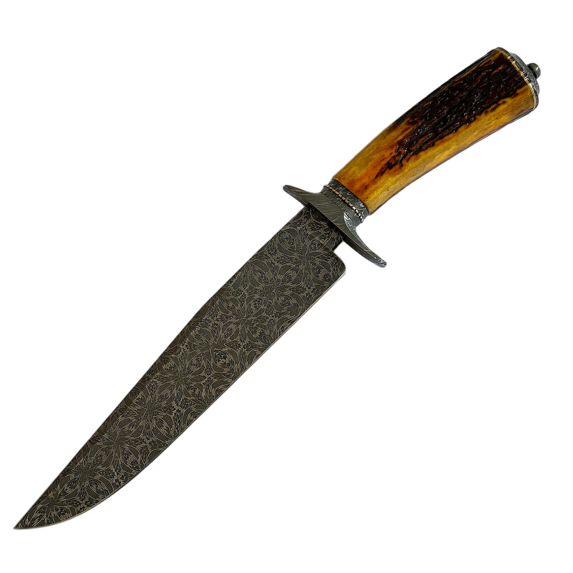 Jimmy Yang Damascus Steel and Water Deer Antler Handle Custom Bowie Knife