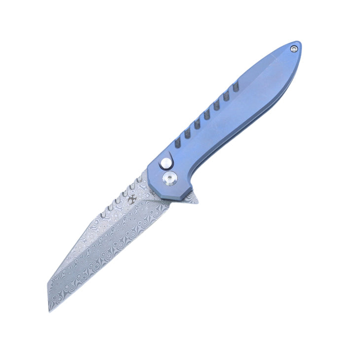 KANSEPT Kosame T1093F1 Damascus Blade Titanium Handle Button Lock