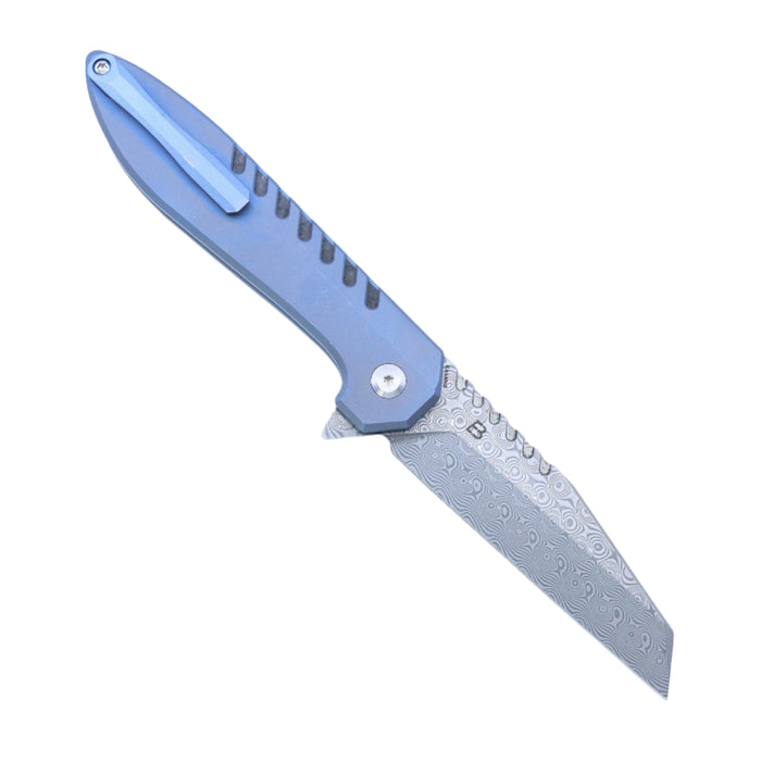 KANSEPT Kosame T1093F1 Damascus Blade Titanium Handle Button Lock
