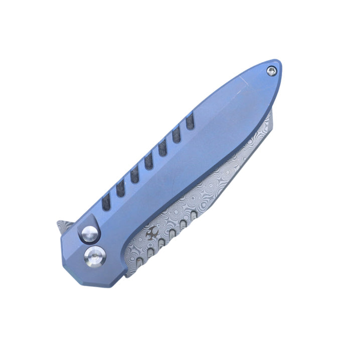 KANSEPT Kosame T1093F1 Damascus Blade Titanium Handle Button Lock