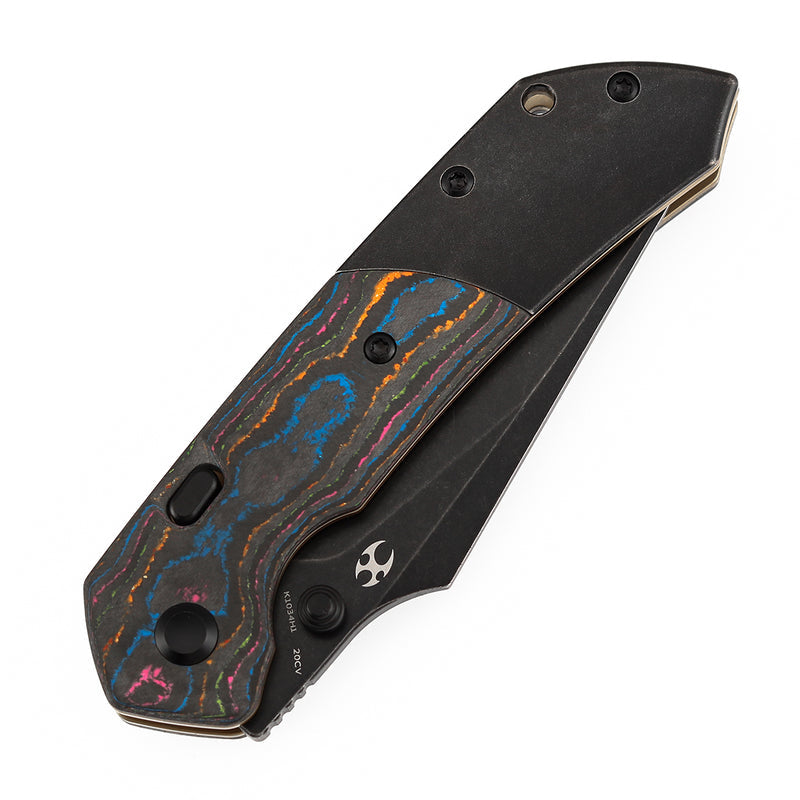 Kansept Fenrir K1034H1 Blackwash CPM-20CV Blade 80S Camo Carbon Fiber & Titanium Handle Top Liner Lock Folding Knife