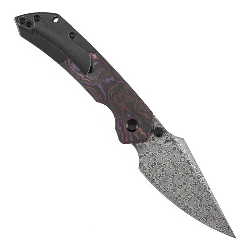 Navaja plegable Kansept Fenrir K1034H3 con hoja de Damasco, mango de Fatcarbon Purple Haze y titanio, y bloqueo Liner Lock superior