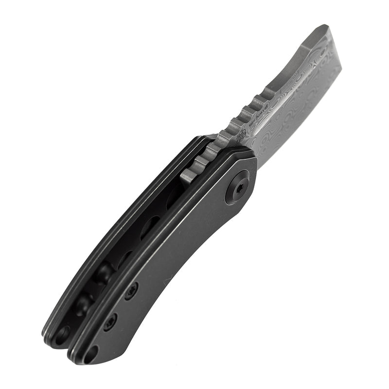 Kansept Mini Korvid K3030H1 Damascus Blade Titanium Handle Liner Lock Folding Kinfe