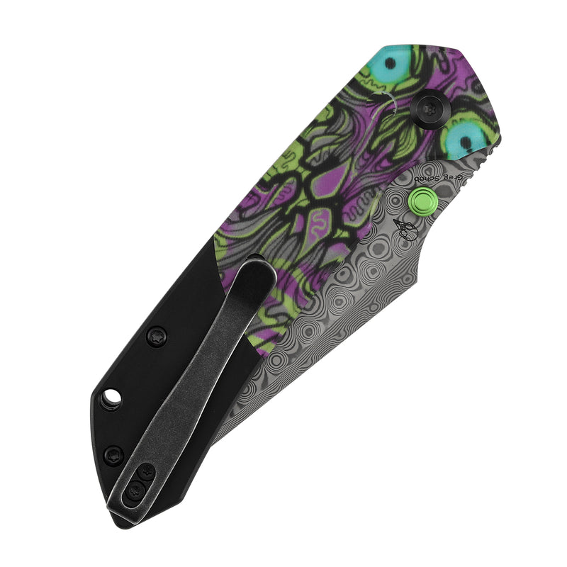 Kansept Fenrir K1034S7 Damascus Blade PC Handle Button Lock Folding Knife