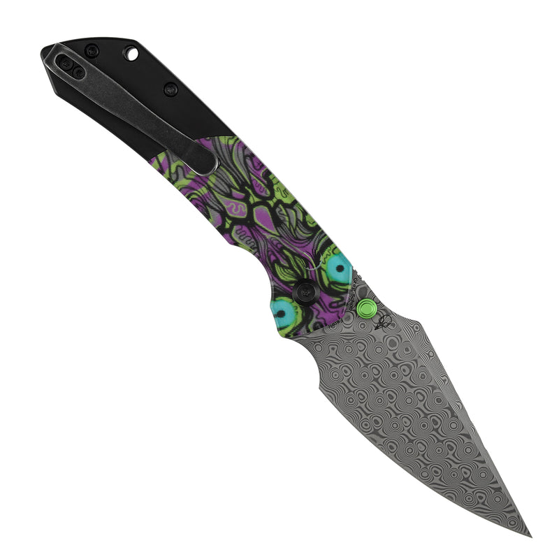 Kansept Fenrir K1034S7 Damascus Blade PC Handle Button Lock Folding Knife