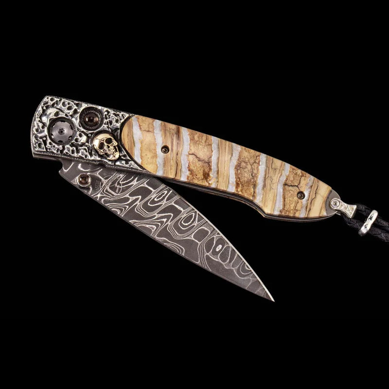William Henry B10 CORSAIR Damascus Blade Silver Handle Pocket Knife Button Lock Knives