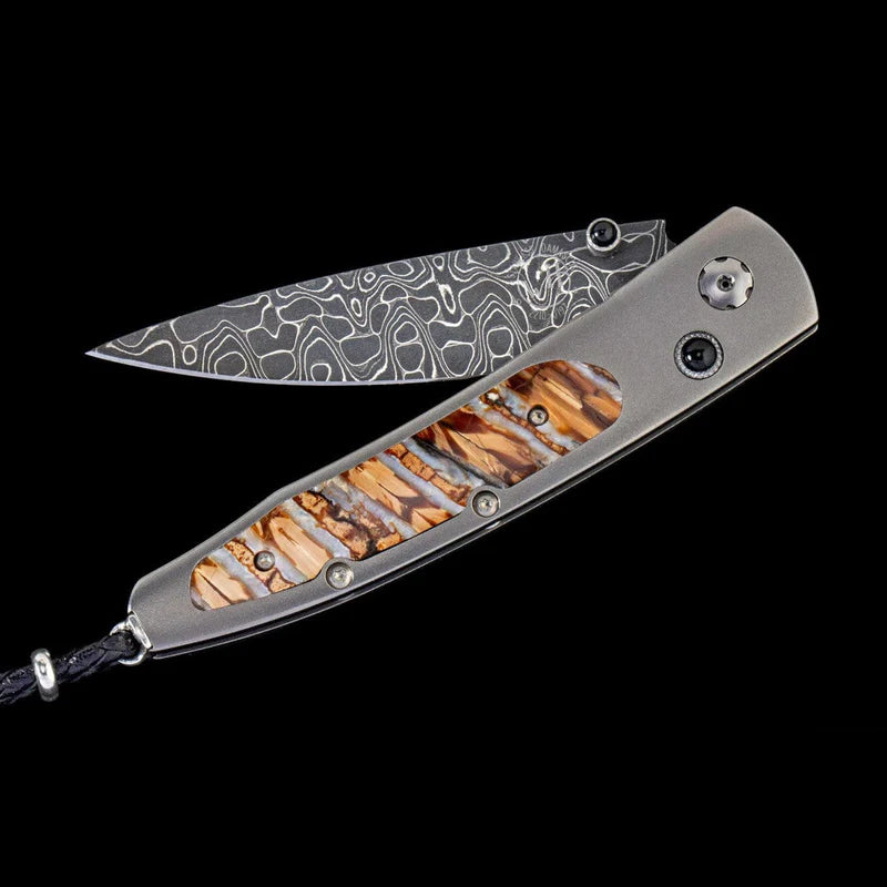William Henry B10 INTREPID Damascus Blade Titanium With Fossil Woolly Mammoth tooth Handle Pocket Knife Button Lock