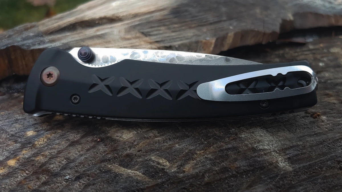 Mcusta MC-0161D Fusion VG-10 Core Damascus Blade Black Aluminum Handle Liner Lock Folding Knife