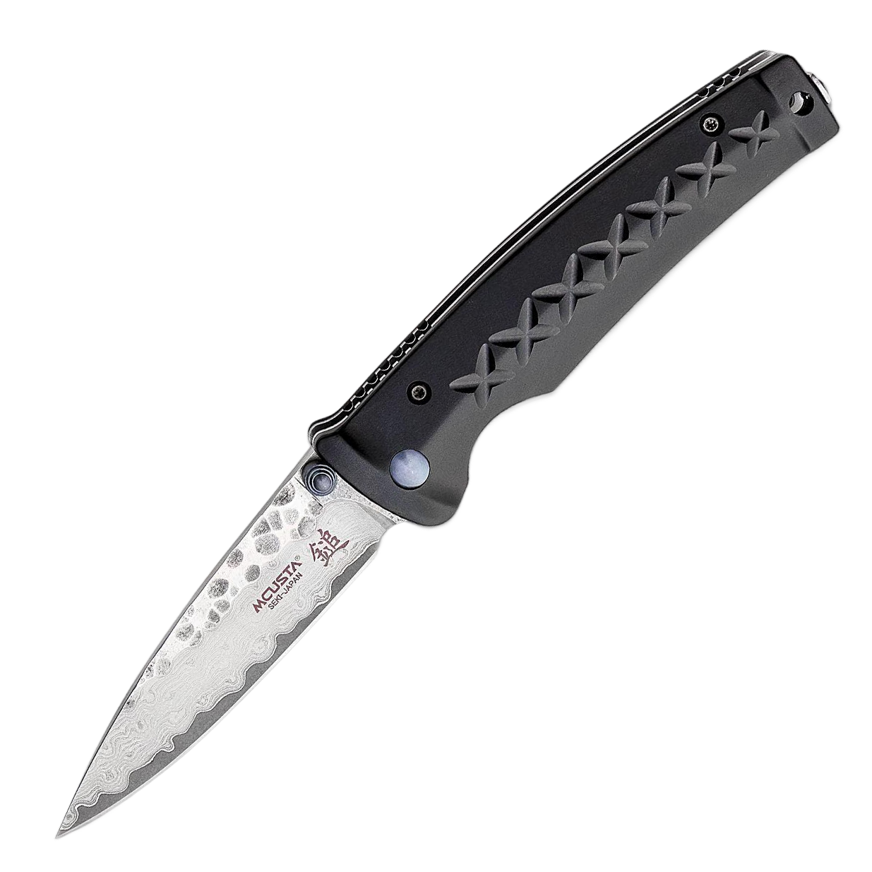Mcusta MC-0161D Fusion Folding Knife VG-10 Damascus Drop Point Blade Black Aluminum Handles Liner Lock
