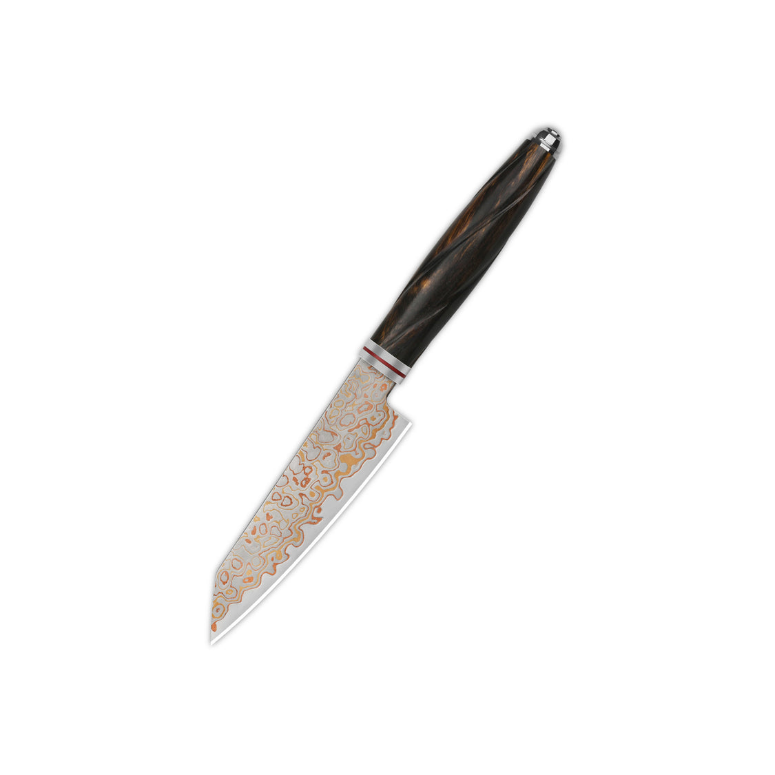 QSP Kitchen Knife QS-KK-005C 4'' Kiritsuke Brass Copper Damascus Blade Desert Iron Wood Handle Mulan Series