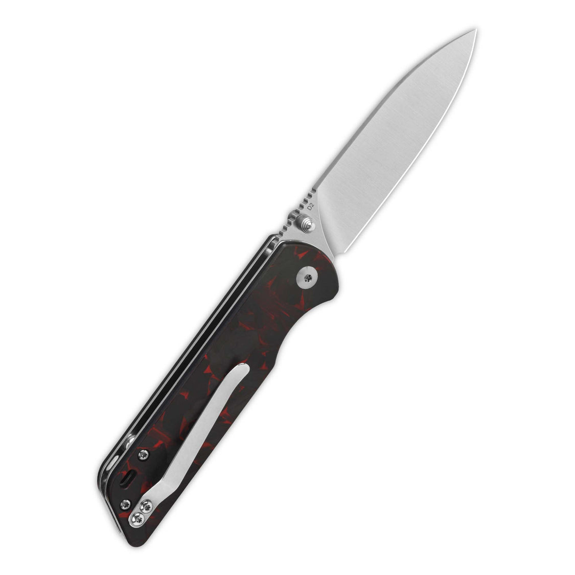 QSP Parrot V2 QS102-I V2 D2 Blade Shredded CF overlay G10 Handle Liner Lock Pocket knife
