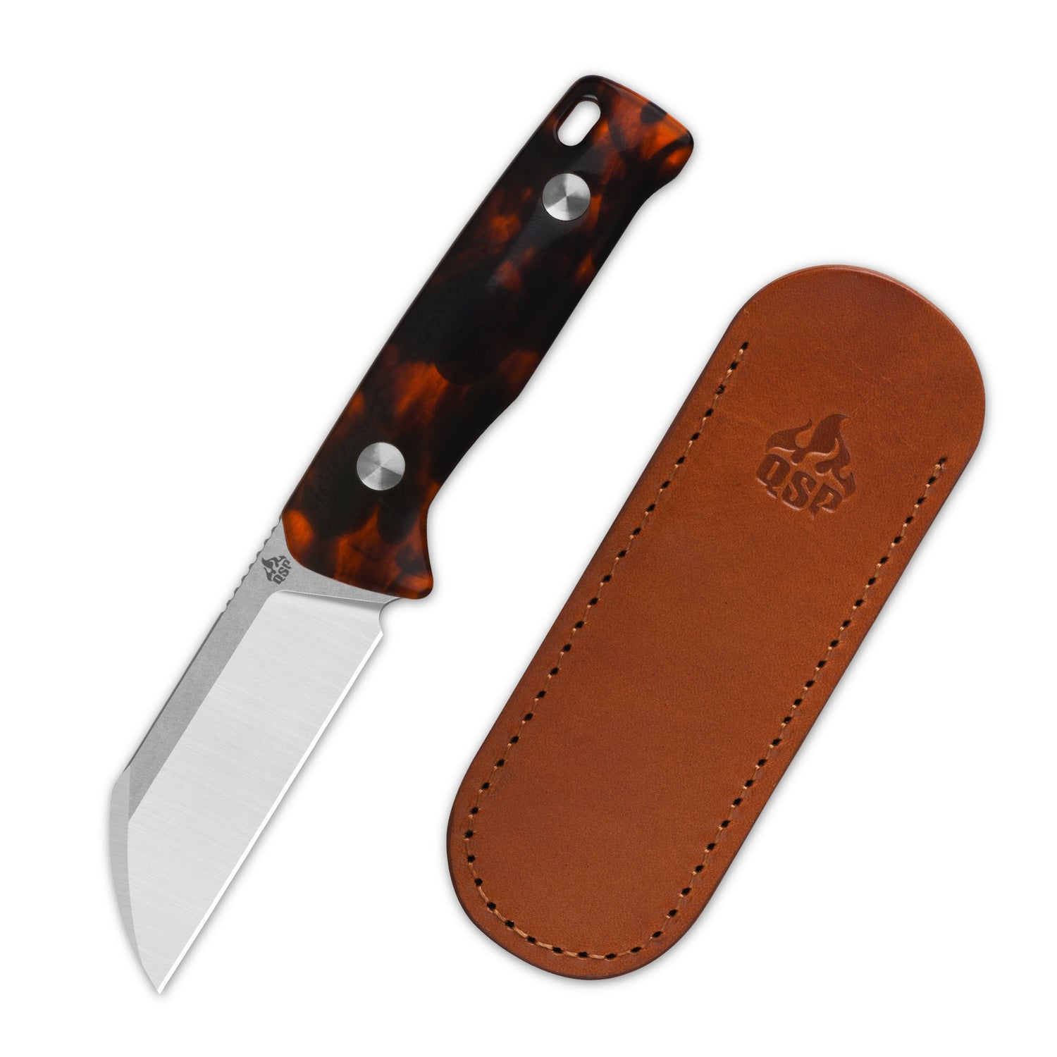 QSP Baby Penguin QS130BP-B1 14C28N Blade Tortoise Resin Handle with Clip Slip sheath Fixed Blade Knife