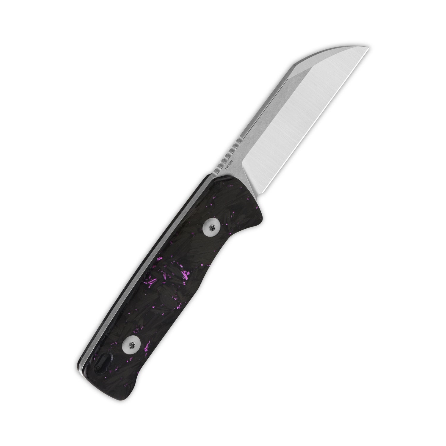 QSP Baby Penguin QS130BP-E1 14C28N Blade Purple Shredded CF Handle with Clip Slip sheath Fixed Blade Knife