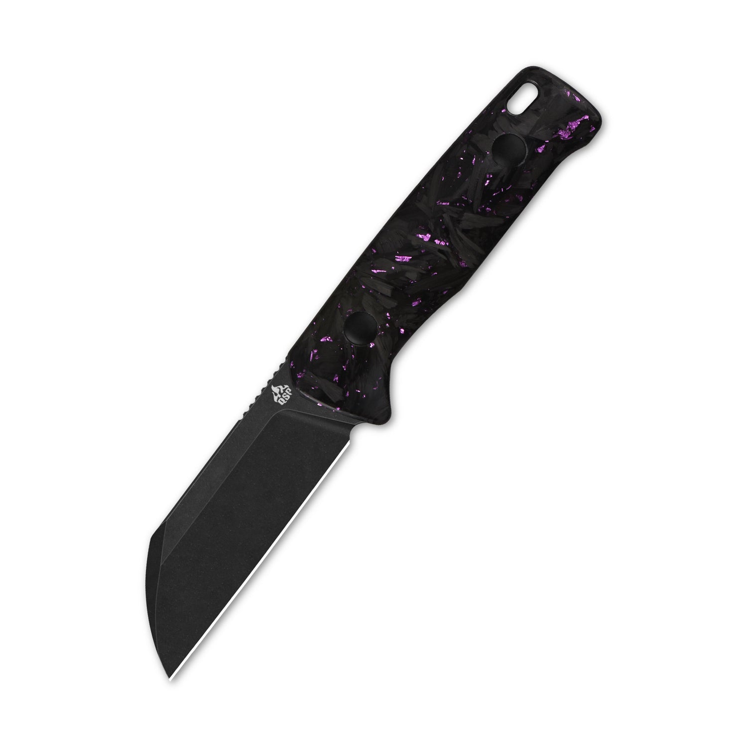 QSP Baby Penguin QS130BP-E2 14C28N Blade Purple Shredded CF Handle with Clip Slip sheath Fixed Blade Knife