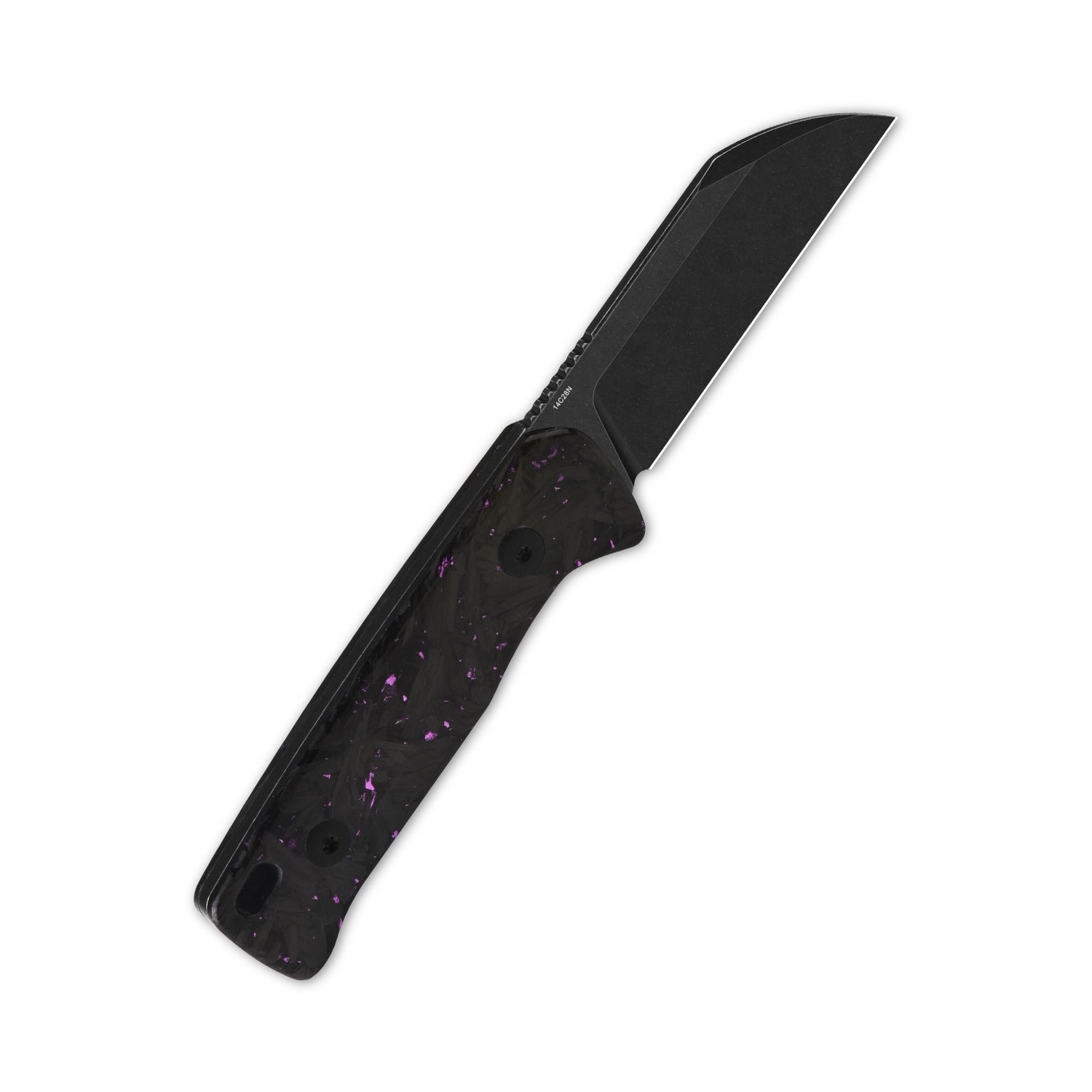 QSP Baby Penguin QS130BP-E2 14C28N Blade Purple Shredded CF Handle with Clip Slip sheath Fixed Blade Knife
