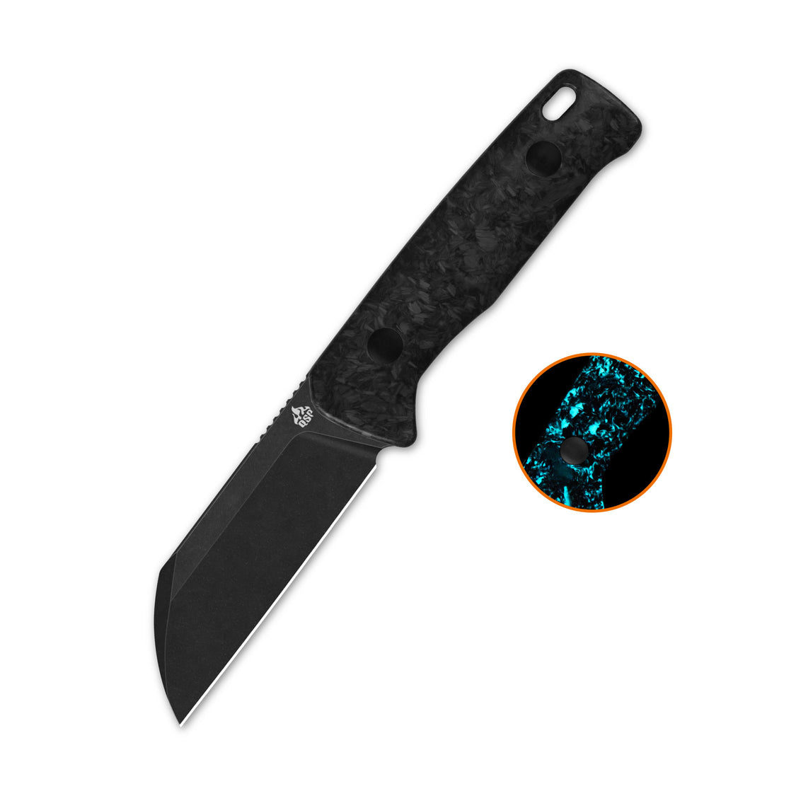 QSP Baby Penguin QS130BP-F2 14C28N Blade Blue Glow-in-the-dark shredded CF Handle with Clip Slip sheath Fixed Blade Knife