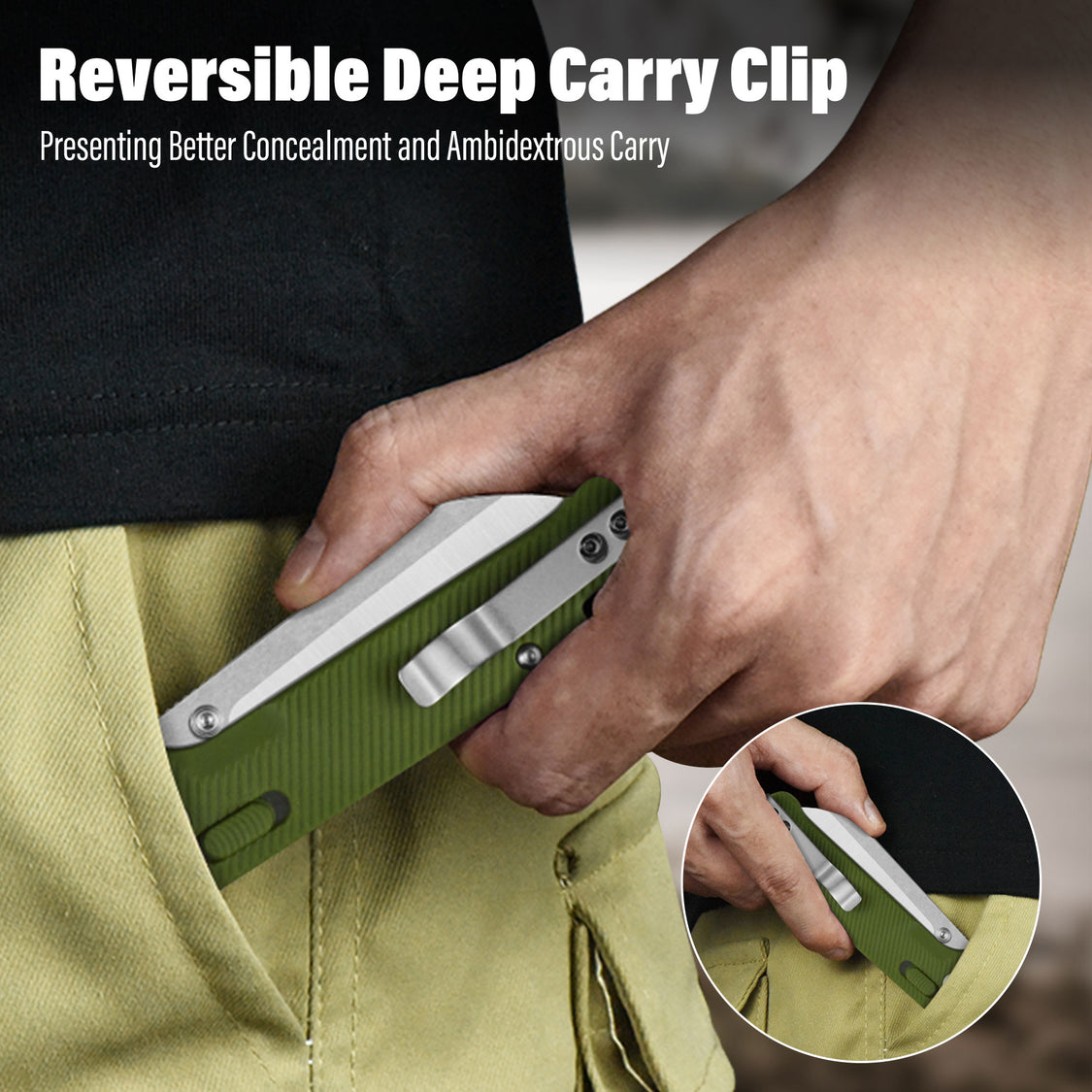 QSP Knife Penguin QS130GL-B1 14C28N Blade OD Green FRN Handle Glyde Lock