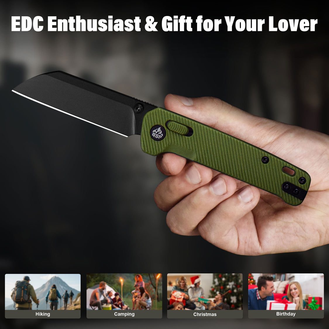 QSP Knife Penguin QS130GL-B2 Black 14C28N Blade OD Green FRN Handle Glyde Lock