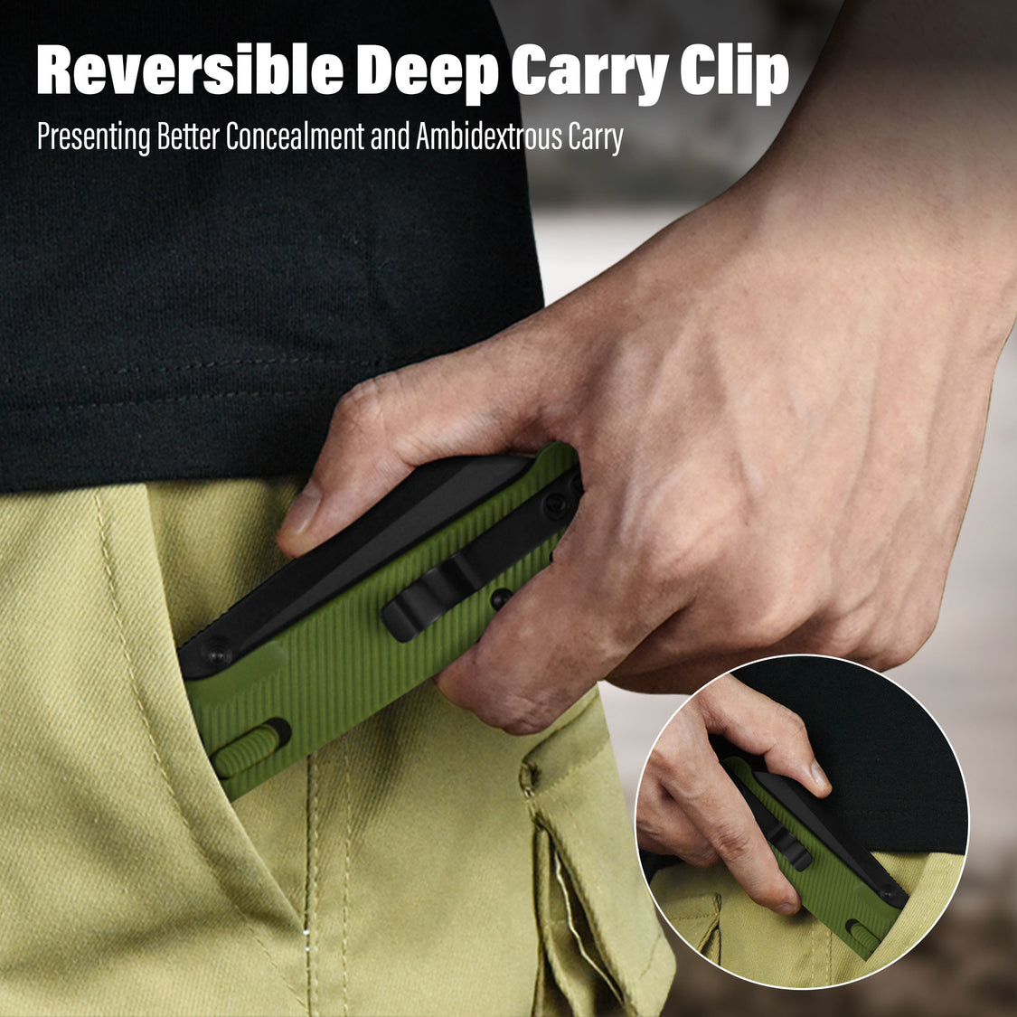 QSP Knife Penguin QS130GL-B2 Black 14C28N Blade OD Green FRN Handle Glyde Lock