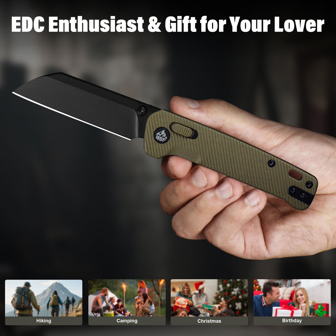 QSP Penguin QS130GL-C2 Black 14C28N Blade Khaki FRN Handle Glyde Lock Pocket Knife